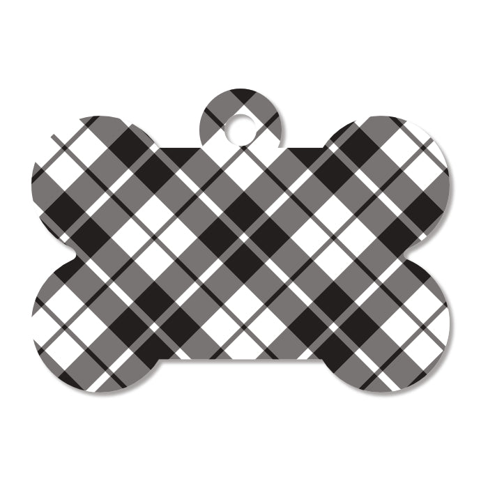 Plaid Pet ID Tag - Black & White