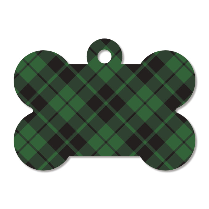 Plaid Pet ID Tag - Green