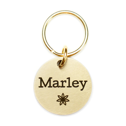 Brushed Brass Pet ID Tag - Flower