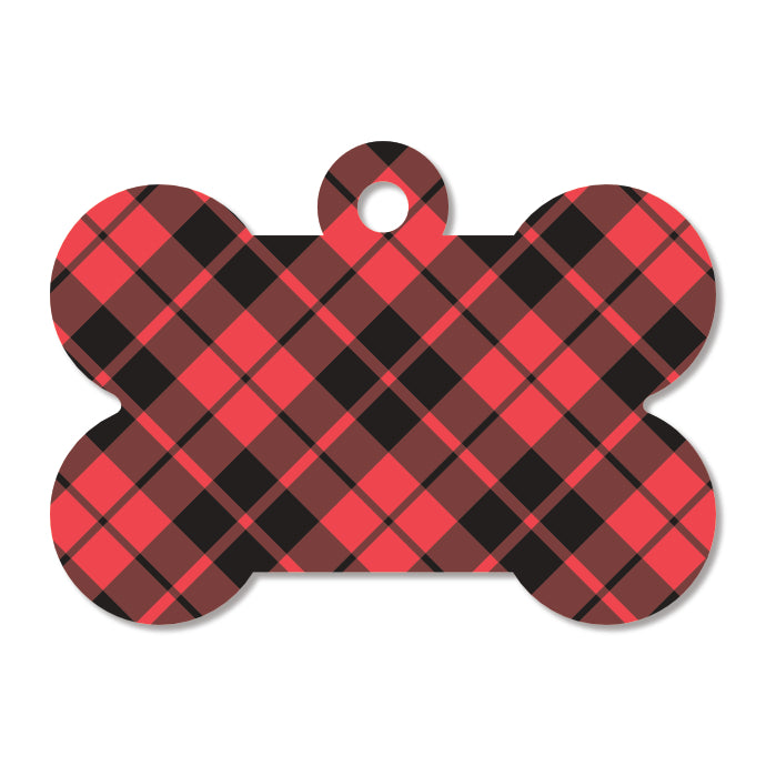 Plaid Pet ID Tag - Red